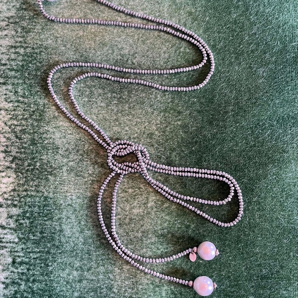 Hematite and Pearl Lariat